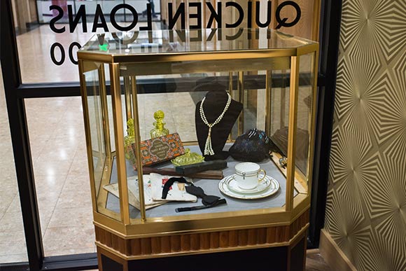 One of the original showcases restored and in use at the offices of Quicken Loans in the Higbee Building