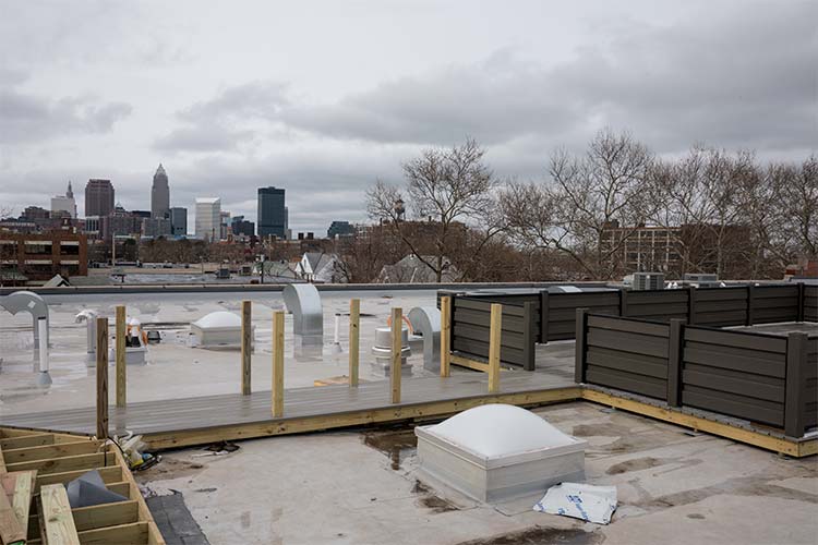 Deck area city view at Mueller Lofts