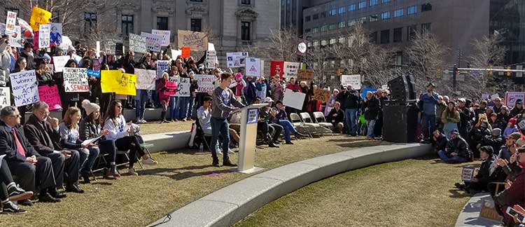 <span class="content-image-text">Shaker Heights High School junior Kevin LaMonica speaking at the rally</span>