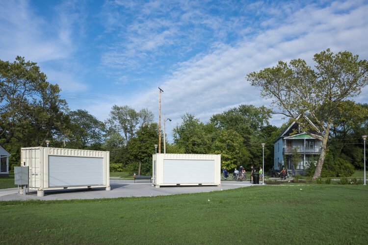 These cargo containers at Playwright Park will become stages for plays produced by Karamu House.