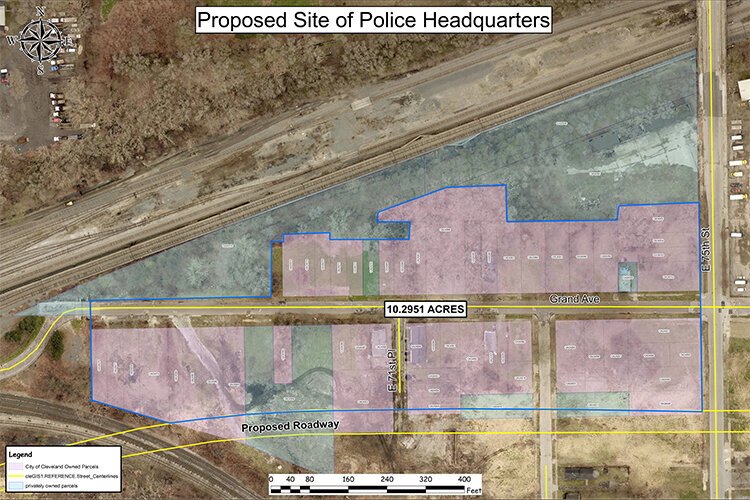 Proposed Cleveland Police Headquarters site at East 75th Street and Grand Avenue.