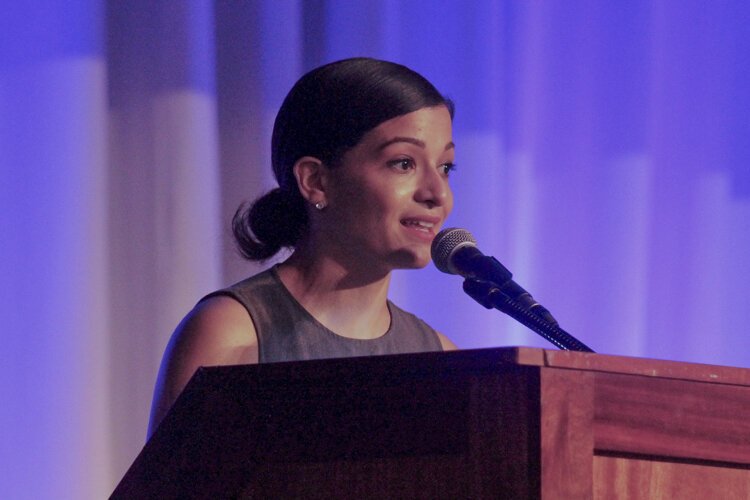 Rosa Morales, a native of Puerto Rico who joined Esperanza when she was 16, talks about her work as a teacher at Lincoln-West High School, Friday, June 21st at the Cleveland Renaissance Ballroom