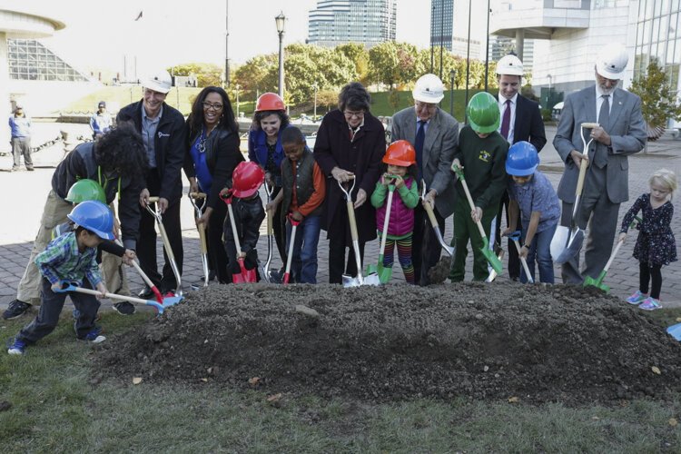 The ceremonial groundbreaking for downtown Cleveland’s first public playground Oct. 28 at North Coast Harbor.