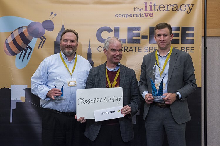 Cleveland law firm Benesch took home the trophy at the Literacy Cooperative’s fourth annual CLE-BEE Corporate Spelling Bee.