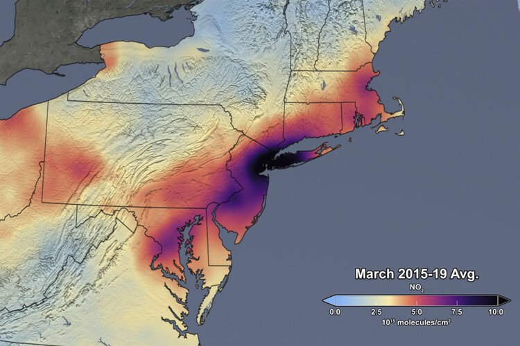 Over the past several weeks, NASA satellite measurements have revealed significant reductions in air pollution over the major metropolitan areas of the Northeast United States.