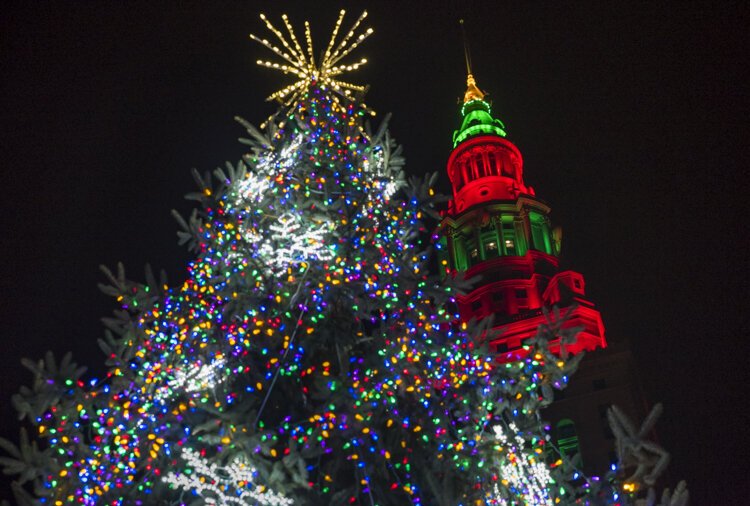 Public Square lit up for the Holidays.