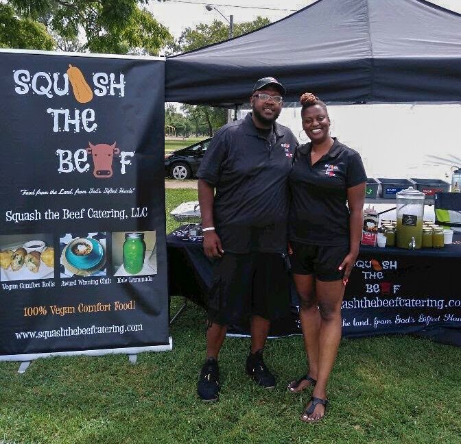 <span class="content-image-text">Kurtis Williams Sr. (left) with Candace Maiden, co-owners of Squash the Beef</span>