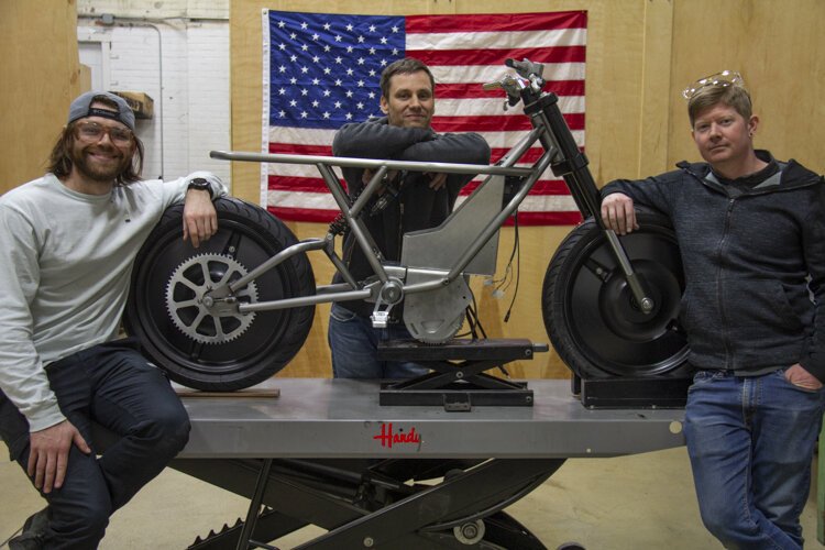 The Falcon team (left) Evan Painter, designer / technologist, (middle) Zack Simmering, designer / engineer/ brand strategy (right) Scott Colosimo, designer, owner, sales.