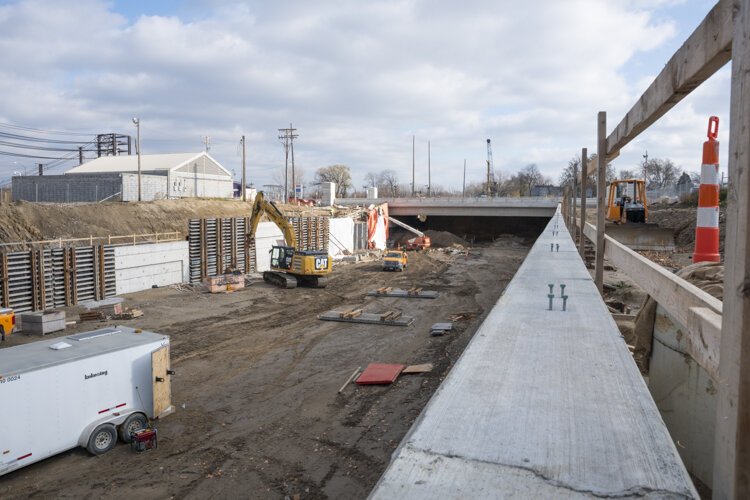 Opportunity Corridor construction project looking east at E55th Street