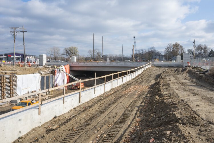 Opportunity Corridor construction project looking east at E55th Street