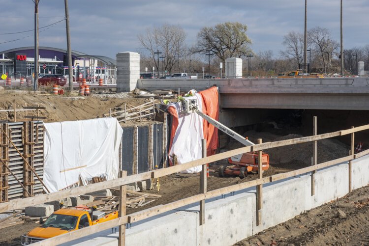 Opportunity Corridor construction project looking east at E55th Street