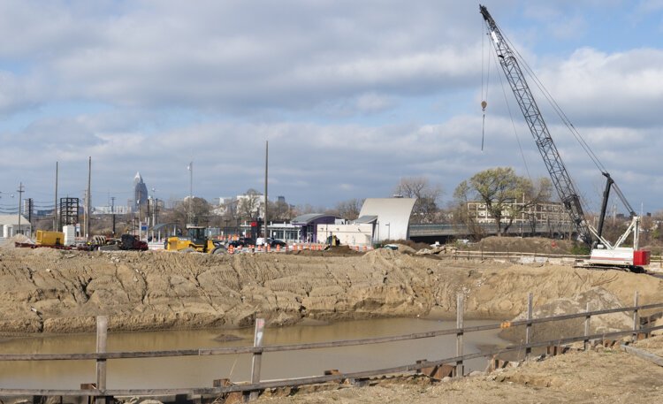 Opportunity Corridor construction project looking west toward E55th Street