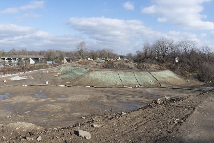 Opportunity Corridor construction project looking over the Kingsbury Run Ravine just east of E55th Street