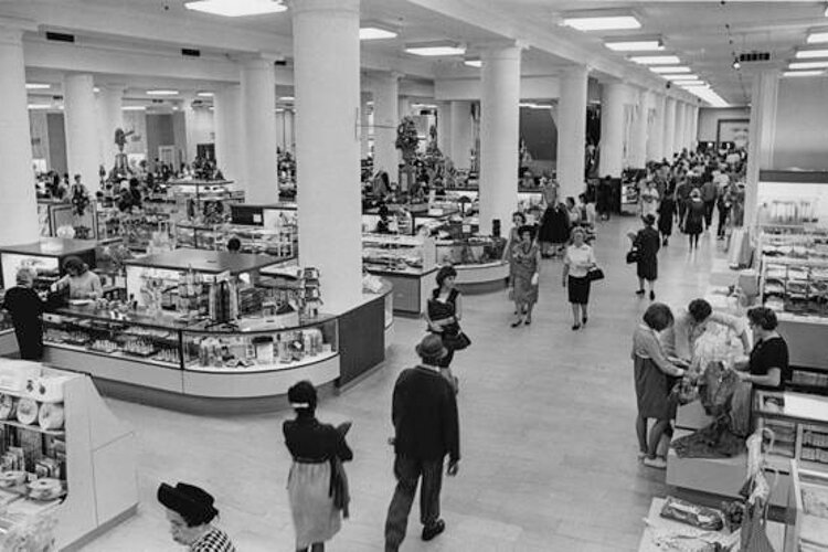 <span class="content-image-text">Shoppers inside May Company building in 1965.</span>