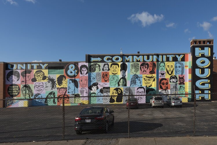 Lacey Talley worked on the Hough Mural Project at East 66th Street and Hough Avenue with other students and members of Oriana House.