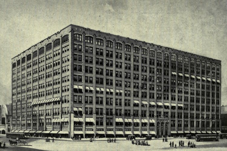 Burnham and Root’s first steel framed skyscraper, the 1889 Rand McNally Building on Adams Street in Chicago