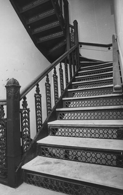 The original spiral stairway with marble steps in the Western Reserve Building -1976.