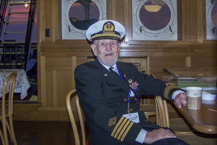 Captain Harry Anderson, captain of the William G. Mather for a couple of years in the early 70s, in the officer’s mess in 2009 at age 99.