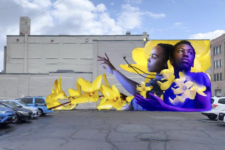 Cleveland Walls mural concept “Golden Days” at The Centers by artist Max Sansing