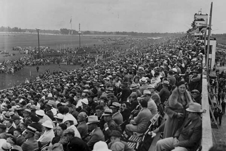 Crowd At 1935 Air Races: The grandstands are packed for the 1935 National Air Races.