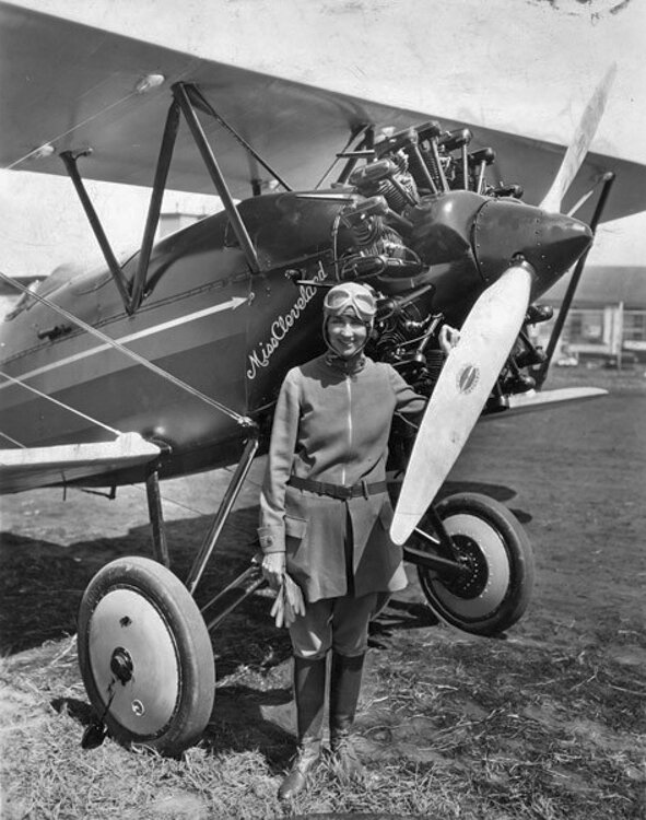 <span class="content-image-text">Clevelander Blanche Noyes stands in front of her plane, "The Miss Cleveland," which she used in the 1929 Women's "Powder Puff" Air Derby.</span>