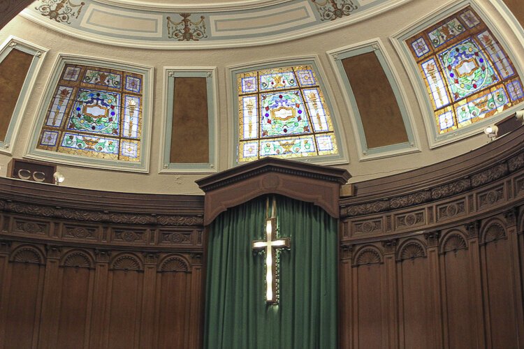 Inside the Cory United Methodist Church sanctuary.