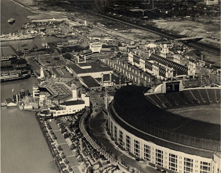 Aerial view of the Great Lakes Exposition grounds