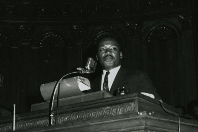 <span class="content-image-text">Dr. Martin Luther King, Jr. speaking at Cory United Methodist Church in 1963.</span>