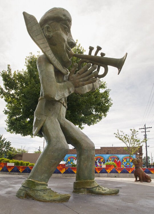 <span class="content-image-text">James Simon’s 16-foot-tall “Buckeye Trumpet Man and Dog” jams silently but conspicuously at the Art and Soul of Buckeye Community Park on Buckeye Road.</span>