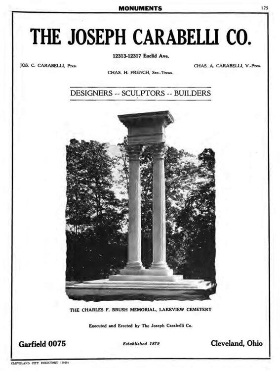Many of the monuments in Lake View were created and designed by Carabelli & Broggini (now the Johns-Carabelli Company), established by Guiseppe Carabelli and James Broggini.