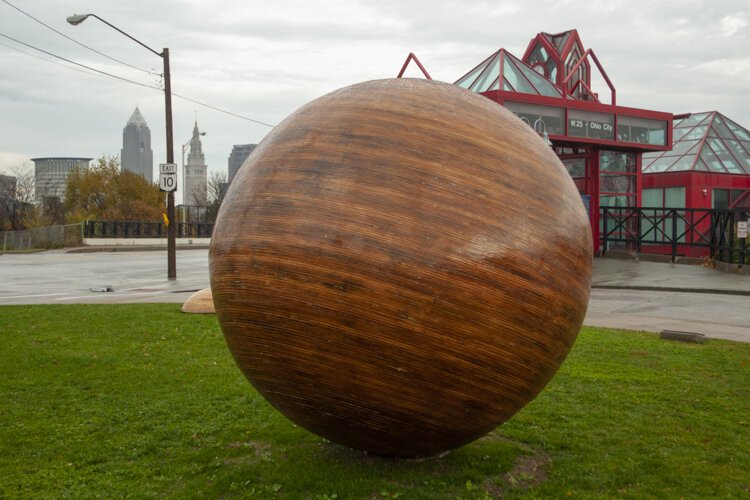 They Have Landed by Loren Naji sits outside RTA's Ohio City station.