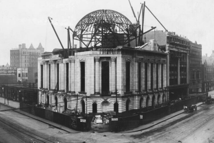 Exterior Construction of the Cleveland Trust Company Building dome, 1906: Completed in 1908