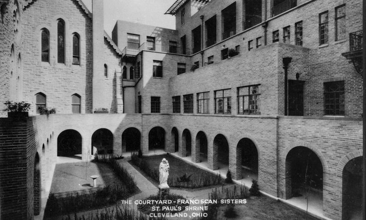 <span class="content-image-text">This postcard depicts the Courtyard of the Franciscan Sisters, ca. 1930s</span>