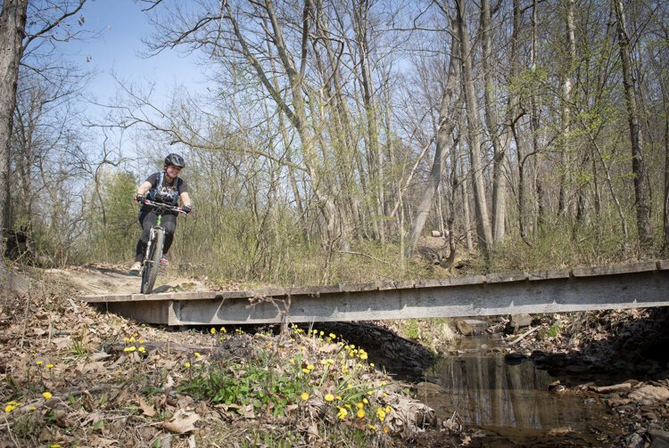 Single track mountain bike trail in Bedford Reservation