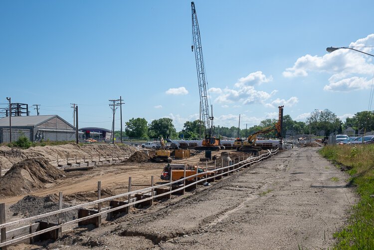 The Opportunity Corridor construction looking east toward E55th Street in June 2020
