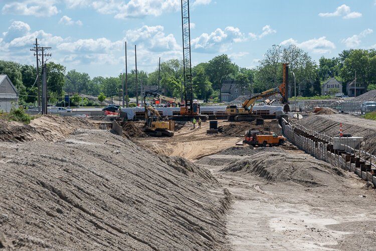 The Opportunity Corridor construction looking east toward E55th Street in June 2020