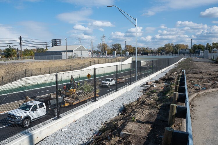 <span class="content-image-text">The Opportunity Corridor construction looking east toward E55th Street near completion in November 2021</span>