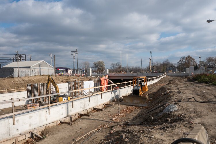 The Opportunity Corridor construction looking east toward E55th Street in November 2020