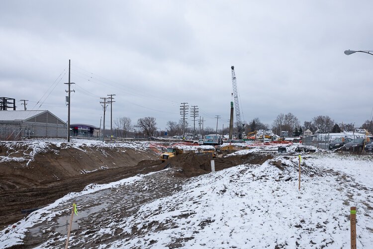 The Opportunity Corridor construction looking east toward E55th Street in December 2019