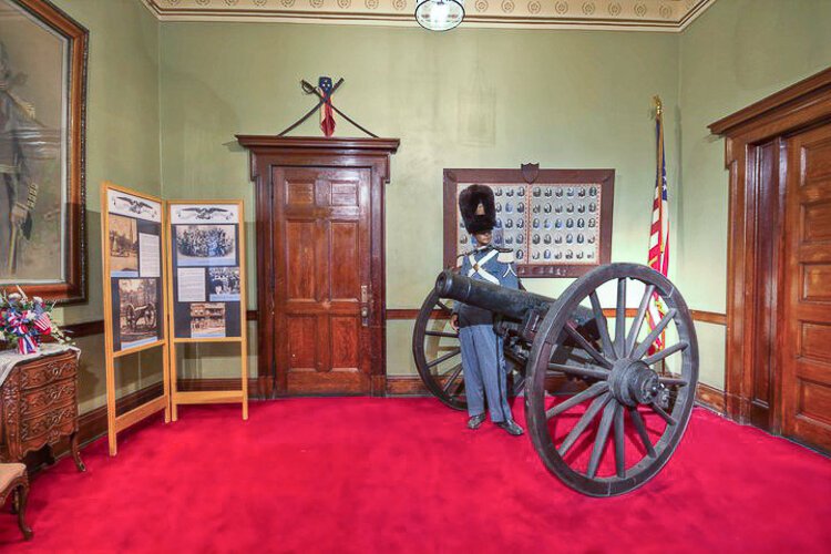 The first cannon to be captured by Union forces in the Civil War, called the "secesh cannon", is showcased in the Grays' Armory Museum.