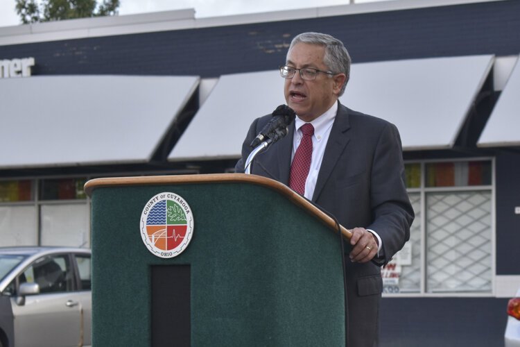 Armond Budish, county executive, speaks during a Cuyahoga County event meant to gather input on the “surge” in Cleveland’s Central neighborhood in mid-August.