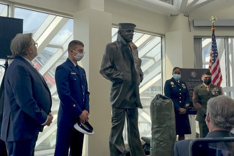 <span class="content-image-text">The USS Cleveland Legacy Foundation and KeyBank unveiled the Lone Sailor Statue outside the Great Lakes Science Center.</span>