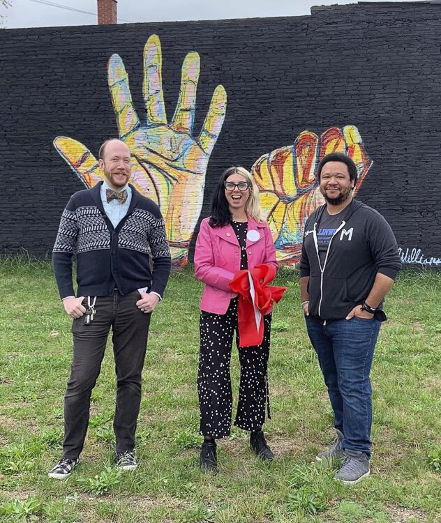 <span class="content-image-text">Adam Tully, Krystal Sierra, and Robert Gatewood at the East 152nd banner and mural dedication ceremony</span>