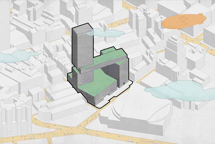Rendering of the location and general form of the proposed nuCLEus project