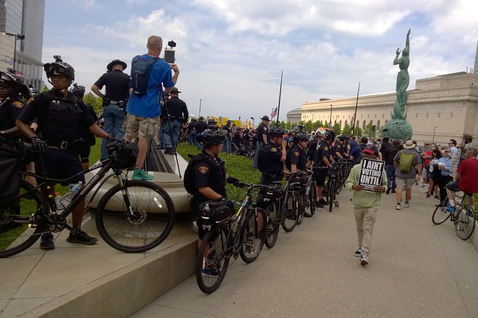 Police use their bikes are barricadesades