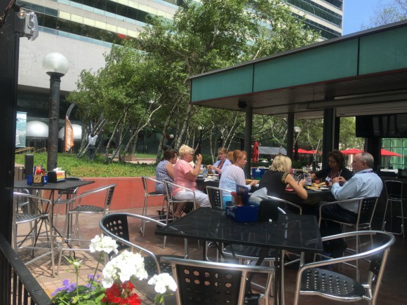 Easy alfresco dining on East 9th despite the surrounding spectacle