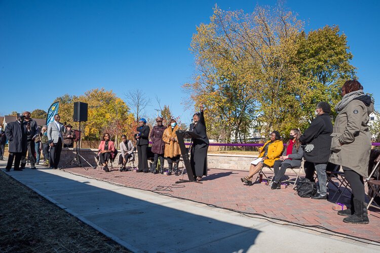 Lucretia Colston Bolden, singing an emotional song at the grand opening of Garden of Eleven Angels.