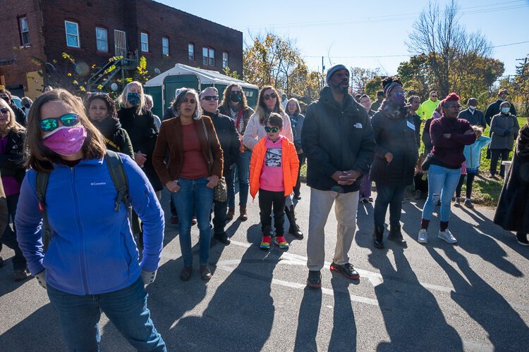 Hundreds of people gathered to celebrate the opening of the Garden and sang “We Shall Overcome” along with speaker Pastor Sheena Cameron of Mt. Pleasant UMC.