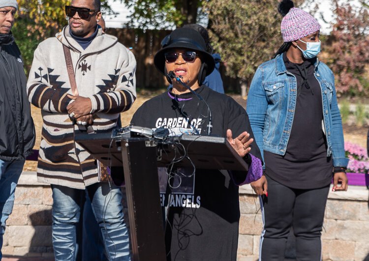 Family members of the Eleven Angels speak about their loved ones at the grand opening.