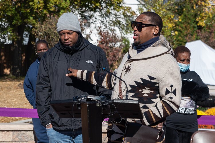 Family members of the Eleven Angels speak about their loved ones at the grand opening.